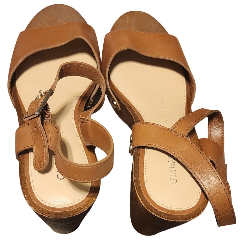 Gianni Bini Tan Leather Studded Platform Block Heel Sandals Womens 7.5 M - Picture 2 of 5
